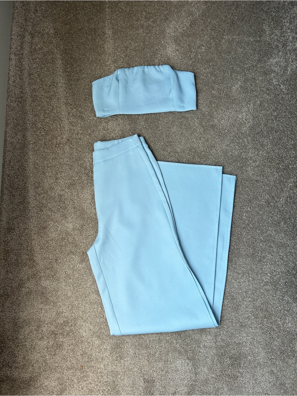 Showpo Light Blue High-Waist Wide Leg Pants with Matching Bandeau Top